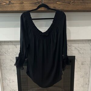 Kobi Halperin Black off shoulder silk Smocked Blouse